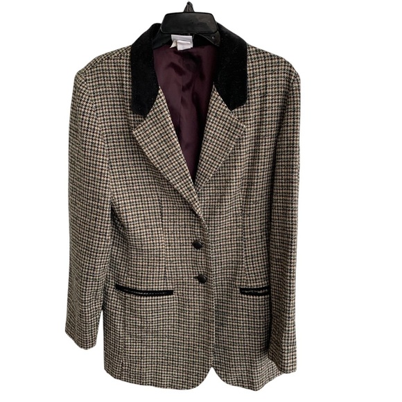 Vintage Women’s Blazer Jacket Maggie Lawrence Medium Dark Academia Houndstooth - Picture 1 of 6